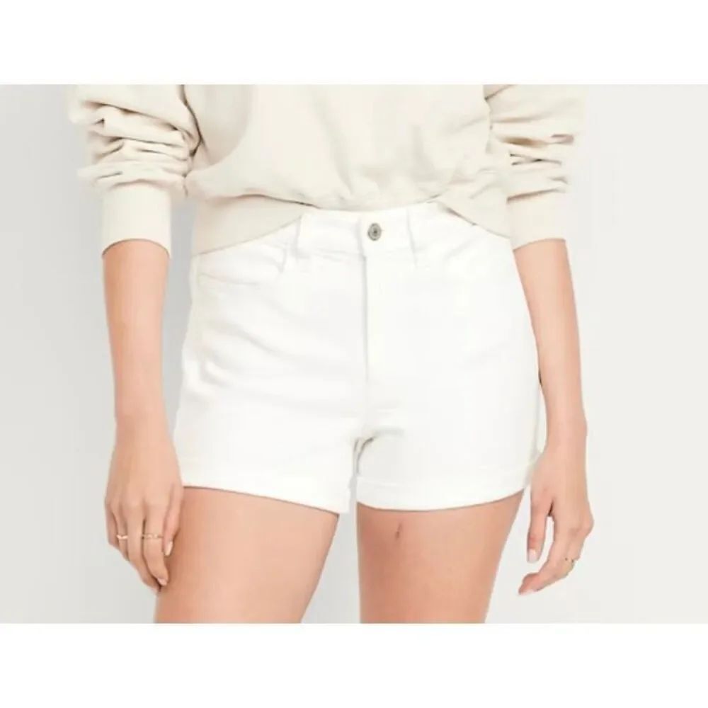 Old Navy high rise O.G. Straight white cuffed denim shorts 8